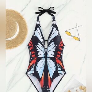 Butterfly print one piece swimsuit